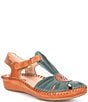 Color:Emerald Brandy - Image 1 - Puerto Vallarta 655 Leather Cut-Out Detail T-Strap Sandals