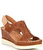 Pikolinos Aguadulce Leather Cut-out Perforated Platform Wedge Sandals - Image 1
