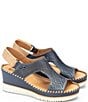 Color:Blue - Image 2 - Aguadulce Leather Cut-out Perforated Platform Wedge Sandals