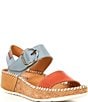 Color:Nectar - Image 1 - Marina Leather Colorblock Cork Wedge Sandals