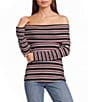 Pink Robin Striped Off-The-Shoulder Foldover Top - Image 1