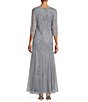 Color:Sky Blue - Image 2 - 3/4 Sleeve Crew Neck Long Beaded Godet Gown
