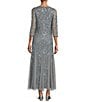 Pisarro Nights Beaded Sequin Boat Neck Illusion 3/4 Sleeve Gown | Dillard's