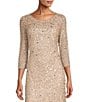 Color:Blush - Image 3 - Beaded Boat Neck 3/4 Sleeve Gown