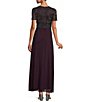 Color:Wine - Image 2 - Beaded Bodice Square Neck Short Sleeve A-Line Gown