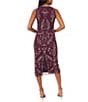 Pisarro Nights Beaded Mesh Crew Keyhole Neckline Sleeveless Sheath Midi Dress, Color:Plum - Image 2