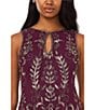 Pisarro Nights Beaded Mesh Crew Keyhole Neckline Sleeveless Sheath Midi Dress, Color:Plum - Image 5
