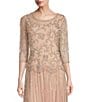 Color:Blush/Silver - Image 3 - Intricate Beaded 3/4 Illusion Sleeve Round Neck A-Line Chiffon Skirted Dress