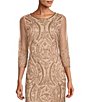 Color:Blush - Image 3 - Beaded Illusion Crew Neck 3/4 Sleeve Long Gown