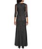 Pisarro Nights Beaded Illusion Crew Neck 3/4 Sleeve Long Gown | Dillard's