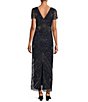 Color:Navy - Image 2 - Beaded V-Neck Short Sleeve Sheath Gown