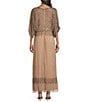 Color:Rose - Image 2 - Diamond Bead Pattern Boat Neck 3/4 Split Sleeve Blouson Gown