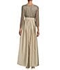 Color:Silver/Champagne - Image 2 - Mesh Sequin Boat Neck 3/4 Sleeve Tie Front Gown