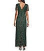 Pisarro Nights Mesh Short Sleeve Beaded Sheath Gown, Color:Basil - Image 2