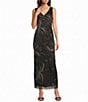 Pisarro Nights Petite Size Firework Pattern Sleeveless V Neck Beaded Gown - Image 1