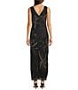 Pisarro Nights Petite Size Firework Pattern Sleeveless V Neck Beaded Gown - Image 2