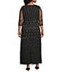Pisarro Nights Plus Size 3/4 Mesh Sleeve Beaded Colum Gown, Color:Black - Image 2