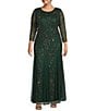 Color:Hunter - Image 1 - Plus Size 3/4 Sleeve Scoop Neck Beaded Gown