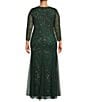 Color:Hunter - Image 2 - Plus Size 3/4 Sleeve Scoop Neck Beaded Gown