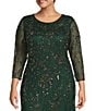 Color:Hunter - Image 3 - Plus Size 3/4 Sleeve Scoop Neck Beaded Gown