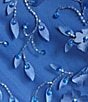 Color:Blue - Image 5 - Plus Size 3D Floral Beaded 3/4 Sleeve Illusion Crew Neck Dress