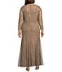 Pisarro Nights Plus Size 3/4 Sleeve Mesh Beaded Gown With Godets, Color:Mocha - Image 2