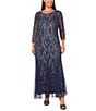 Pisarro Nights Plus Size Beaded Mesh 3/4 Sleeve A-Line Gown, Color:Navy - Image 4