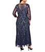 Pisarro Nights Plus Size Beaded Mesh 3/4 Sleeve A-Line Gown, Color:Navy - Image 5