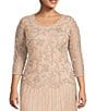 Color:Blush/Silver - Image 3 - Plus Size Scoop Neck 3/4 Sleeve Beaded Dress
