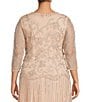 Color:Blush/Silver - Image 4 - Plus Size Scoop Neck 3/4 Sleeve Beaded Dress