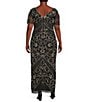 Color:Black/Silver - Image 2 - Plus Size Beaded V-Neck Short Sleeve Sheath Gown
