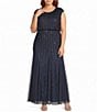 Pisarro Nights Plus Size Cap Sleeve Beaded Mesh Blouson Dress - Image 1