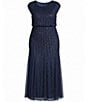 Pisarro Nights Plus Size Cap Sleeve Beaded Mesh Blouson Dress - Image 4