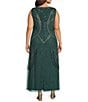 Pisarro Nights Plus Size Chevron Motif Beaded Mesh Boat Neck Sleeveless Gown, Color:Hunter - Image 2