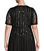 Color:Black - Image 4 - Plus Size Illusion Short Sleeve Round Neck Beaded Gown