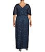 Color:Cobalt - Image 2 - Plus Size Short Caplet Sleeve V-Neck Long Beaded Dress
