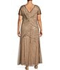 Color:Beige - Image 2 - Plus Size Short Sleeve Boat Neck Geometric Beaded Gown