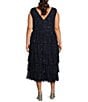 Color:Navy - Image 2 - Plus Size Sleeveless V-Neck Tiered Mesh Midi Dress
