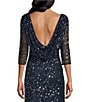 Color:Navy - Image 4 - Sequin 3/4 Sleeve Cowl Neck Gown