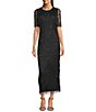 Color:Carbon - Image 1 - Short Sleeve Jewel Neck Beaded Mesh Gown