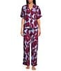 Color:Periwinkle - Image 1 - Botanical Print Short Sleeve Notch Collar Woven Sateen Pajama Set
