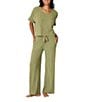 PJ Salvage Brushed Melange Knit Short Sleeve Scoop Neck Long Sleep Lounge Set - Image 1