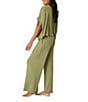 PJ Salvage Brushed Melange Knit Short Sleeve Scoop Neck Long Sleep Lounge Set - Image 3