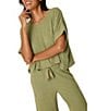 PJ Salvage Brushed Melange Knit Short Sleeve Scoop Neck Long Sleep Lounge Set - Image 4
