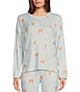 Color:Powder Blue - Image 1 - Bubbly Print Jersey Round Neck Long Sleeve Coordinating Sleep Top