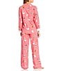 PJ Salvage Cat Print #double;Lets Get Fizzical#double; Embroidered Long Sleeve Notch Collar Flannel Pajama & Headband Holiday Set, Color:Dark Coral - Image 2