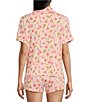 Color:Pink Dream - Image 2 - Cherry Print Short Sleeve Notch Collar Shorty Jersey Knit Coordinating Pajama Set
