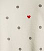 Color:Ivory - Image 4 - Dot/Heart Silky Velour Long Sleeve Round Neck Coordinating Holiday Sleep Top