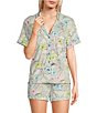 Color:White - Image 1 - Floral Print Short Sleeve Notch Collar Shorty Jersey Knit Coordinating Pajama Set