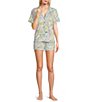 Color:White - Image 3 - Floral Print Short Sleeve Notch Collar Shorty Jersey Knit Coordinating Pajama Set